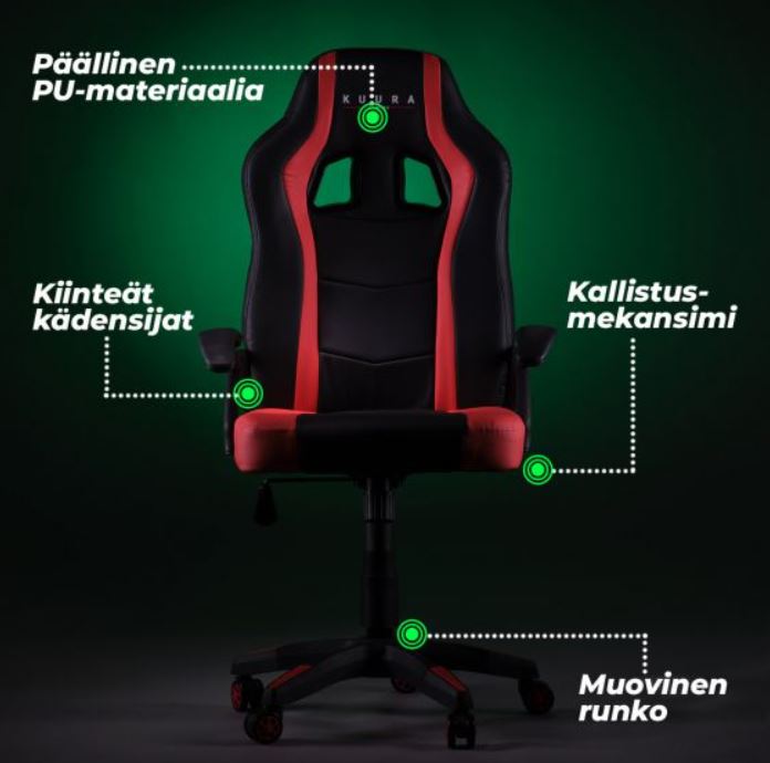 Kuura Gaming pelituoli Gamer, musta-punainen
