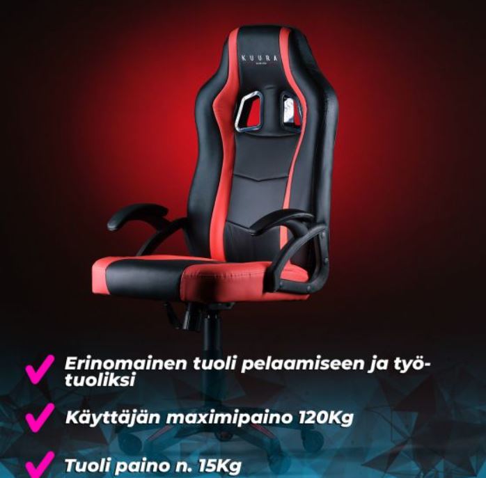 Kuura Gaming pelituoli Gamer, musta-punainen